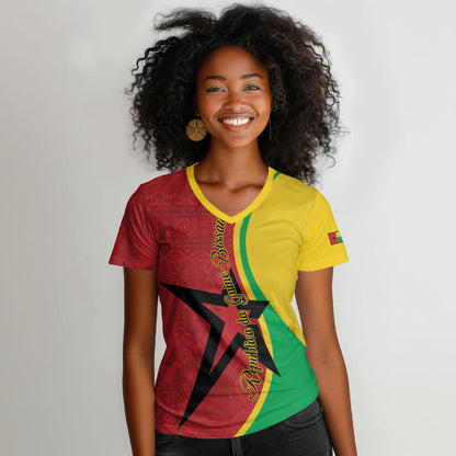 Personalized Guinea-Bissau Women V-Neck T-Shirt Happy Independence Day