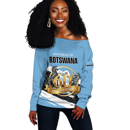 Personalized Botswana 2026 Off Shoulder Sweater 60th Anniversary
