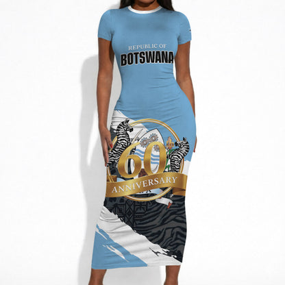 Personalized Botswana 2026 Short Sleeve Bodycon Dress 60th Anniversary