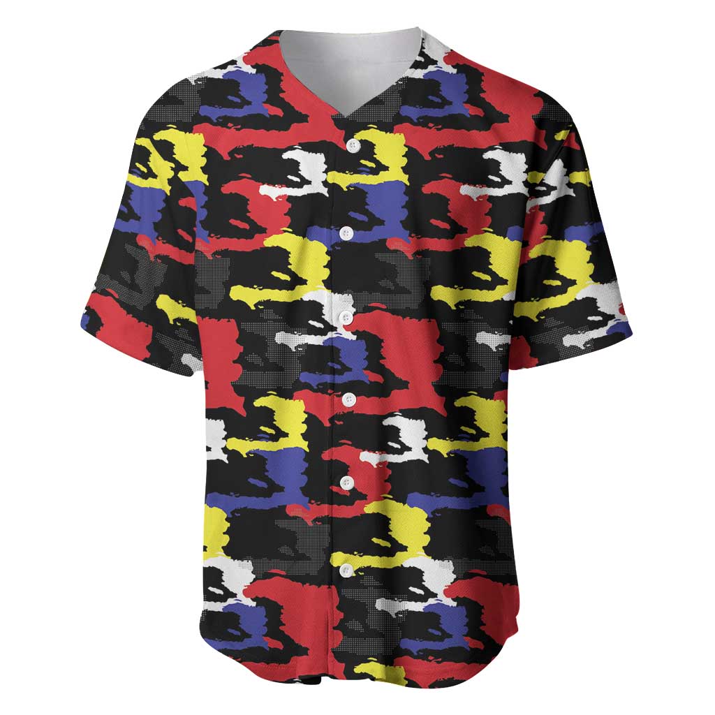 Haiti Map Camouflage Colorful Baseball Jersey - African Pride