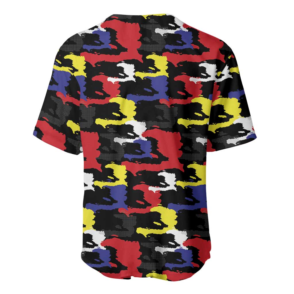 Haiti Map Camouflage Colorful Baseball Jersey - African Pride