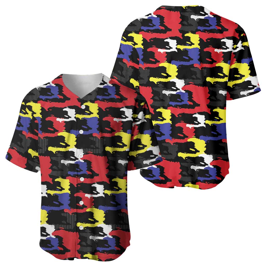 Haiti Map Camouflage Colorful Baseball Jersey - African Pride