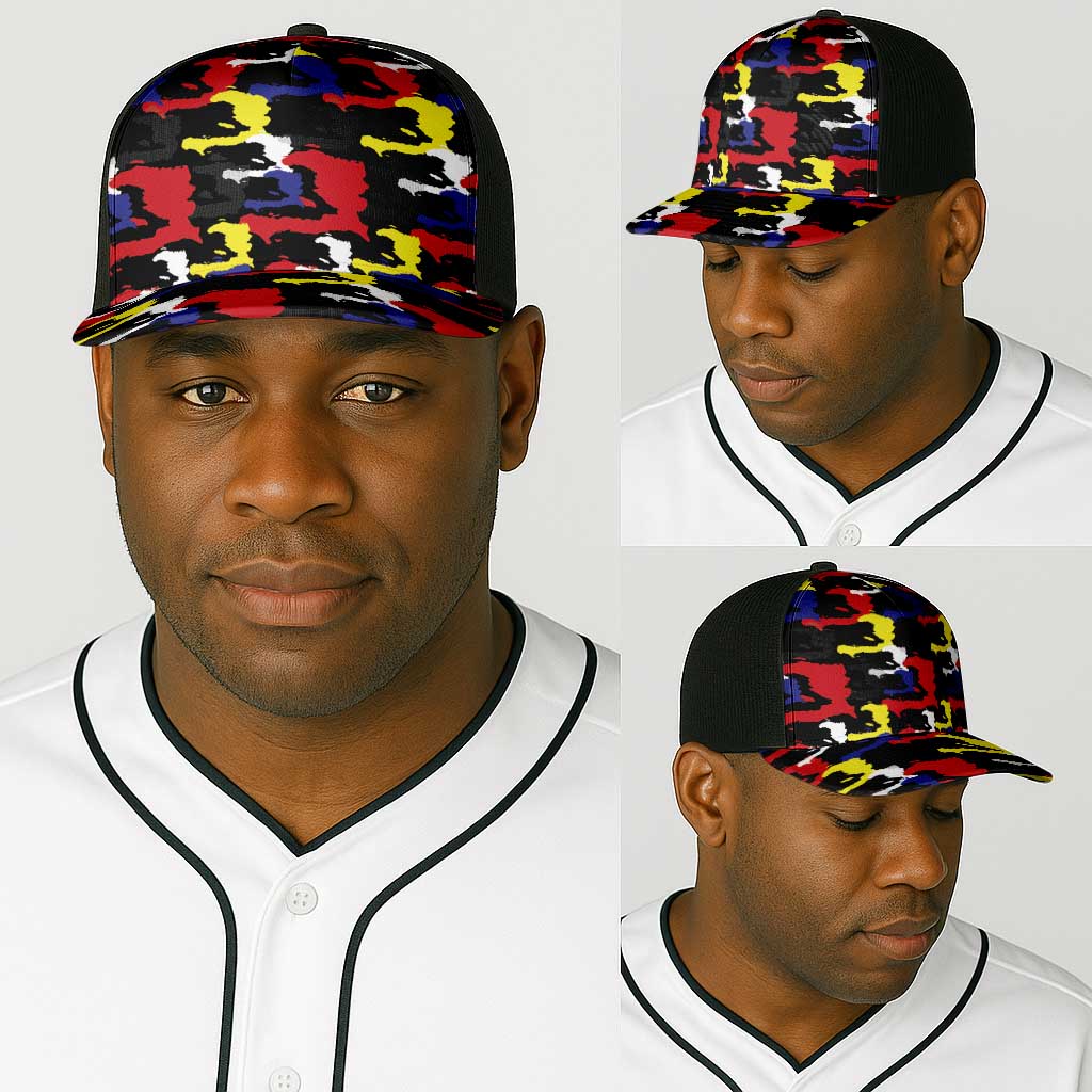 Haiti Map Camouflage Colorful Baseball Net Cap - African Pride
