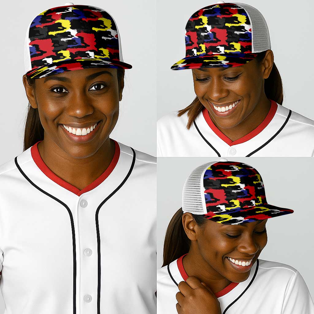 Haiti Map Camouflage Colorful Baseball Net Cap - African Pride