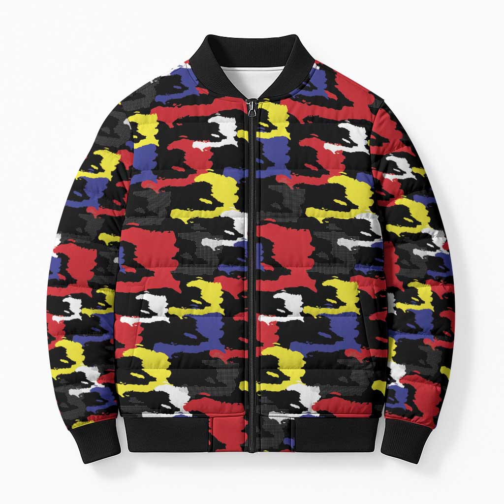 Haiti Map Camouflage Colorful Bomber Puffer Jacket - African Pride