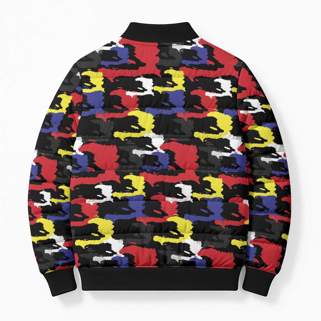 Haiti Map Camouflage Colorful Bomber Puffer Jacket - African Pride