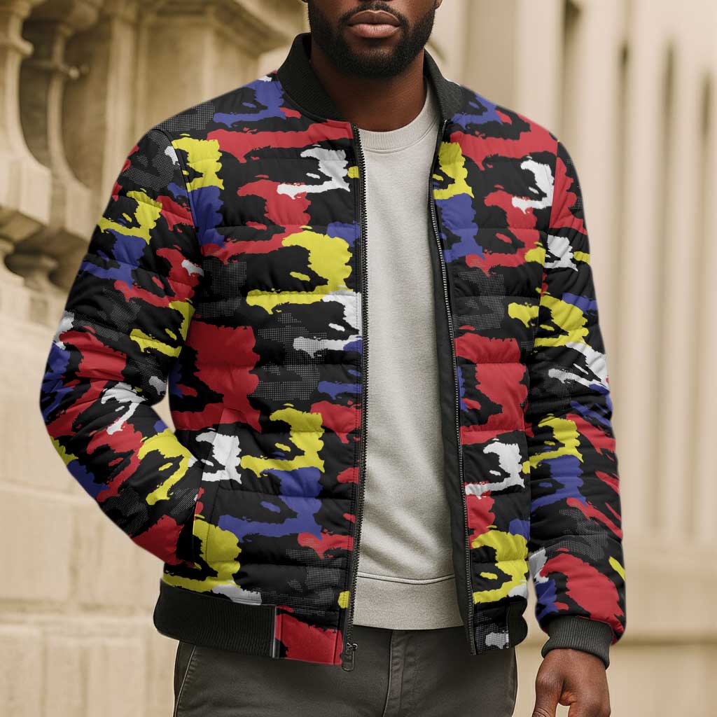 Haiti Map Camouflage Colorful Bomber Puffer Jacket - African Pride