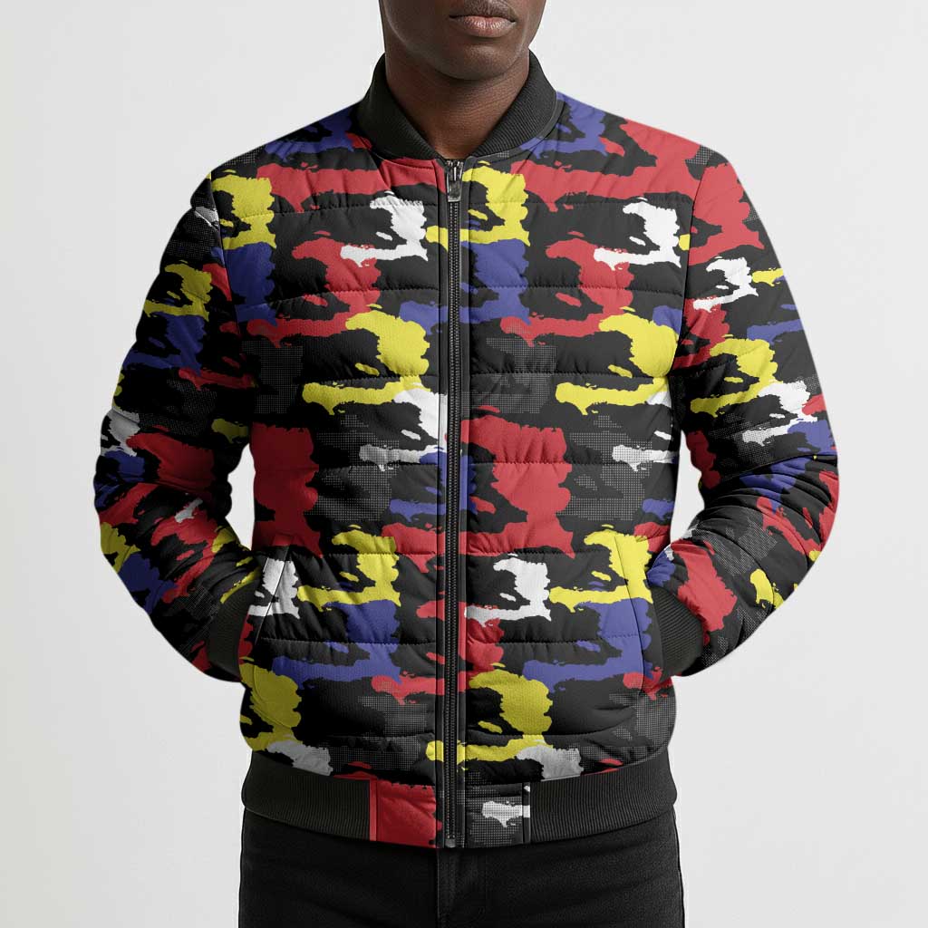 Haiti Map Camouflage Colorful Bomber Puffer Jacket - African Pride