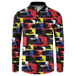 Haiti Map Camouflage Colorful Button Sweatshirt