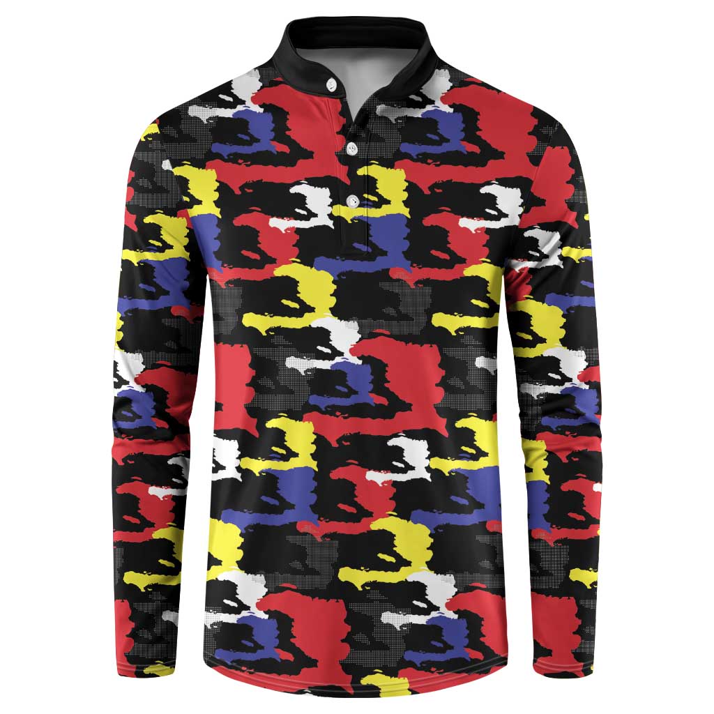 Haiti Map Camouflage Colorful Button Sweatshirt