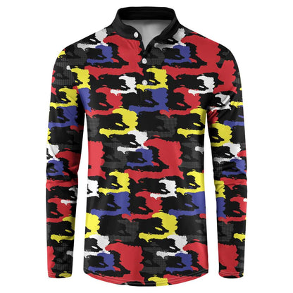 Haiti Map Camouflage Colorful Button Sweatshirt