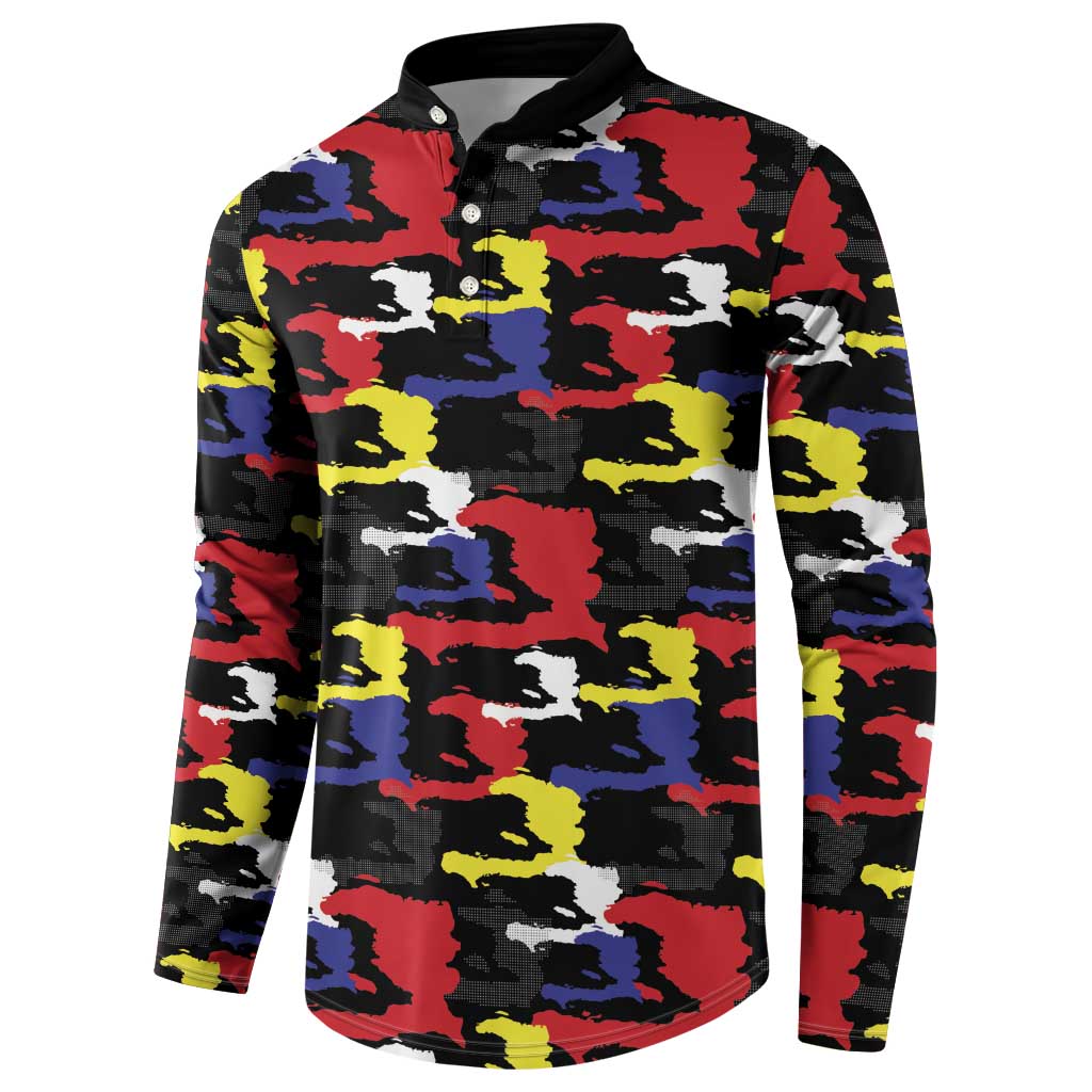 Haiti Map Camouflage Colorful Button Sweatshirt