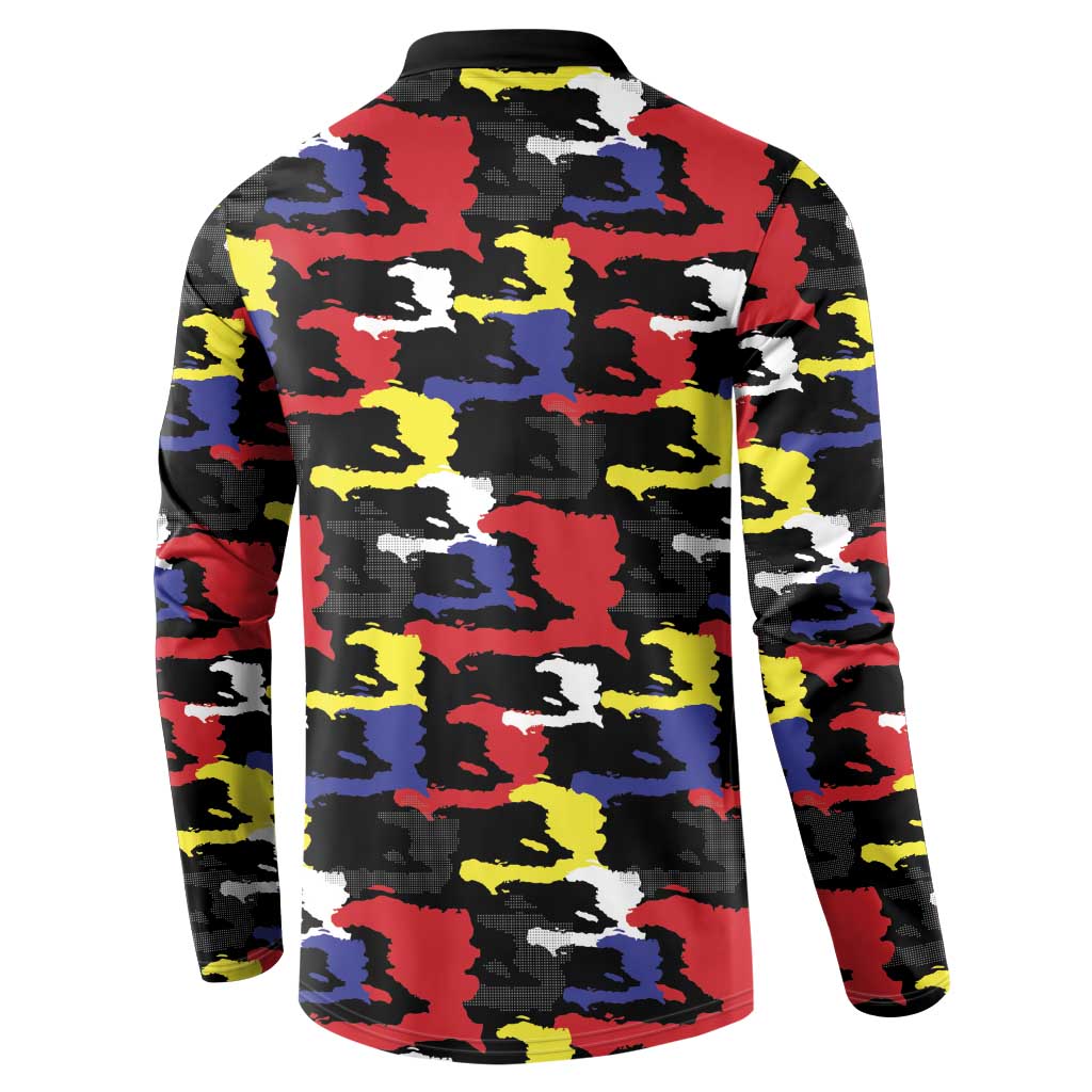Haiti Map Camouflage Colorful Button Sweatshirt