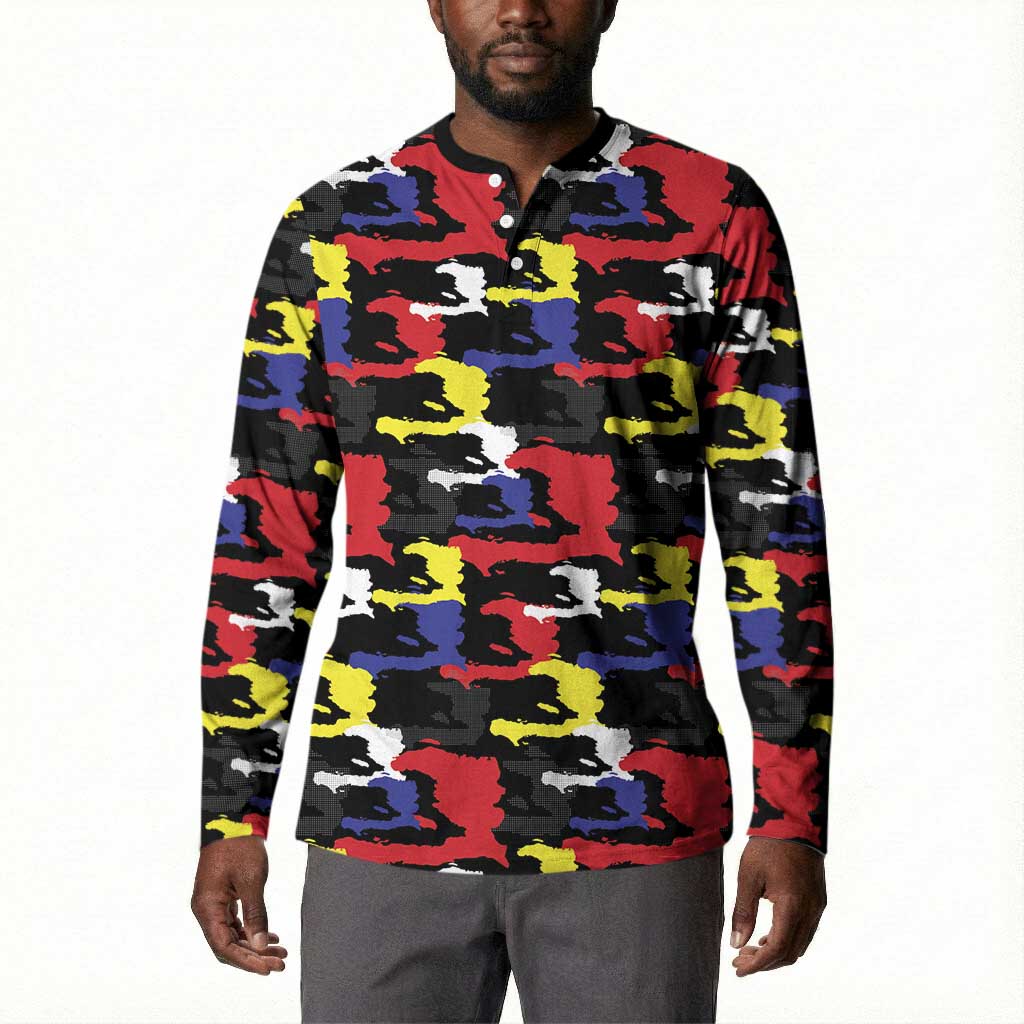 Haiti Map Camouflage Colorful Button Sweatshirt