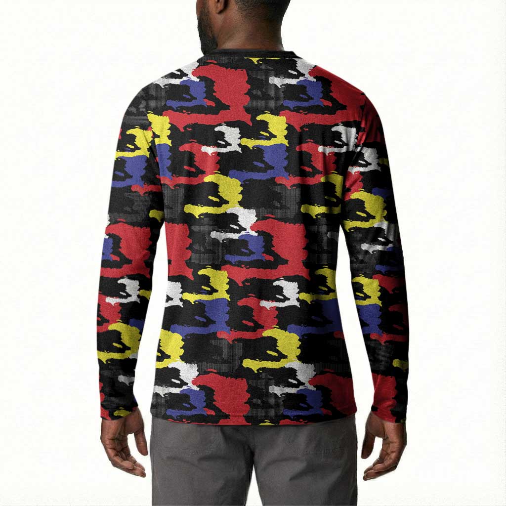 Haiti Map Camouflage Colorful Button Sweatshirt