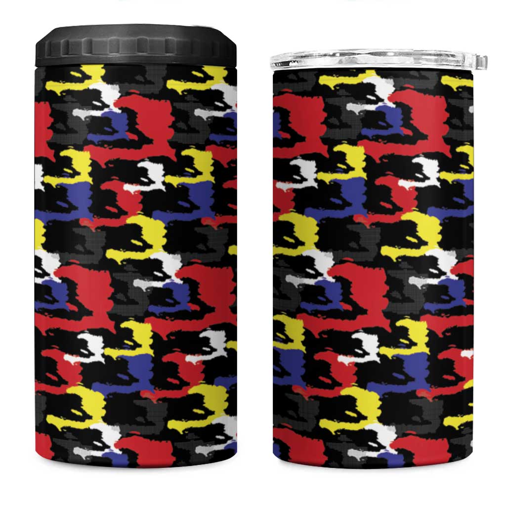 Haiti Map Camouflage Colorful 4 in 1 Can Cooler Tumbler - African Pride