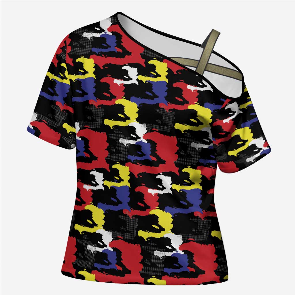 Haiti Map Camouflage Colorful Cross Shoulder Shirt - African Pride