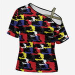 Haiti Map Camouflage Colorful Cross Shoulder Shirt - African Pride