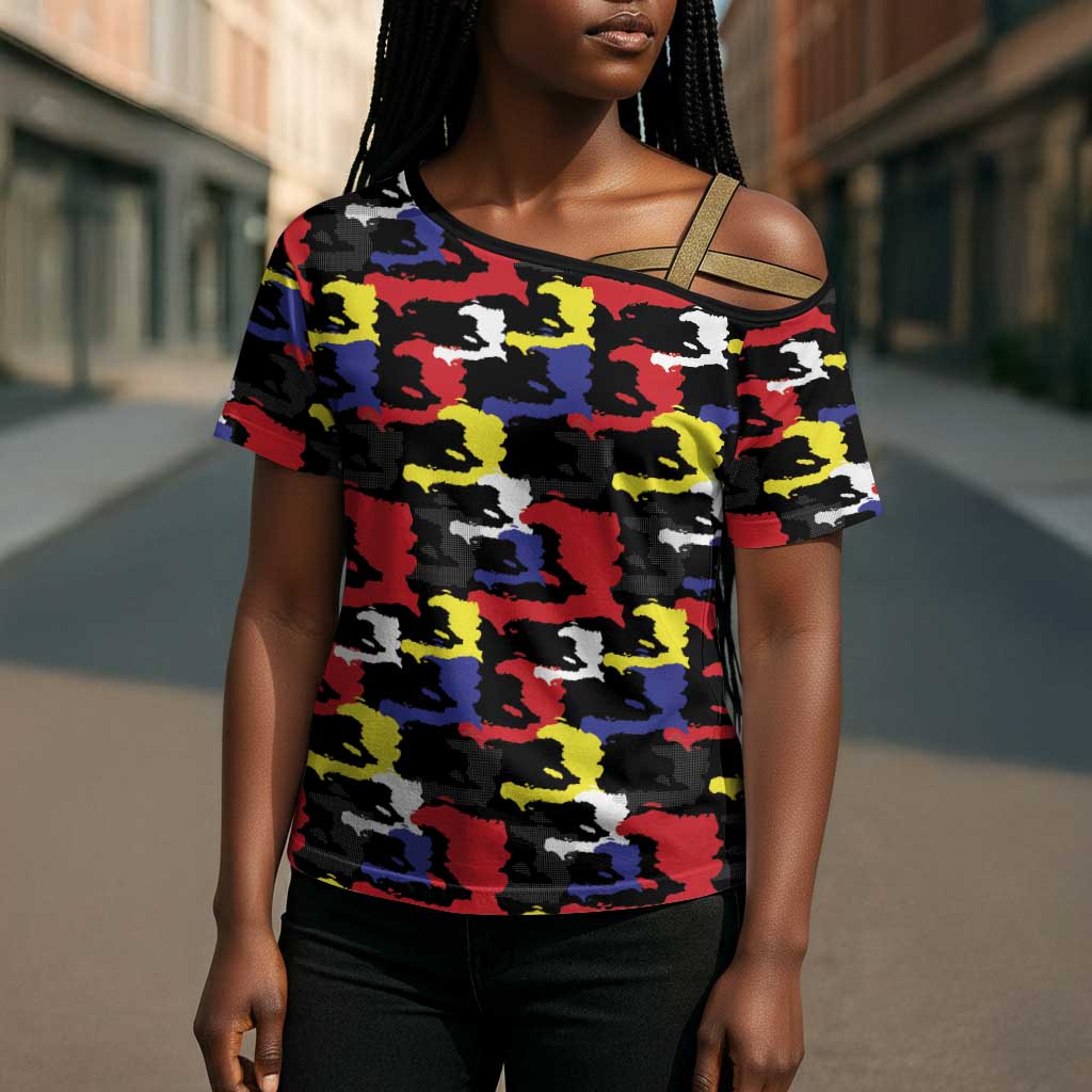 Haiti Map Camouflage Colorful Cross Shoulder Shirt - African Pride