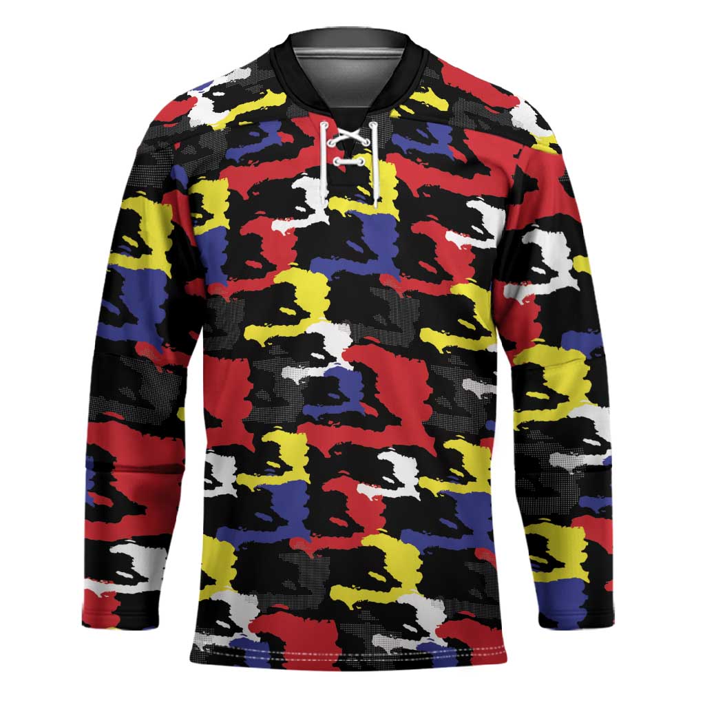 Haiti Map Camouflage Colorful Hockey Jersey - African Pride