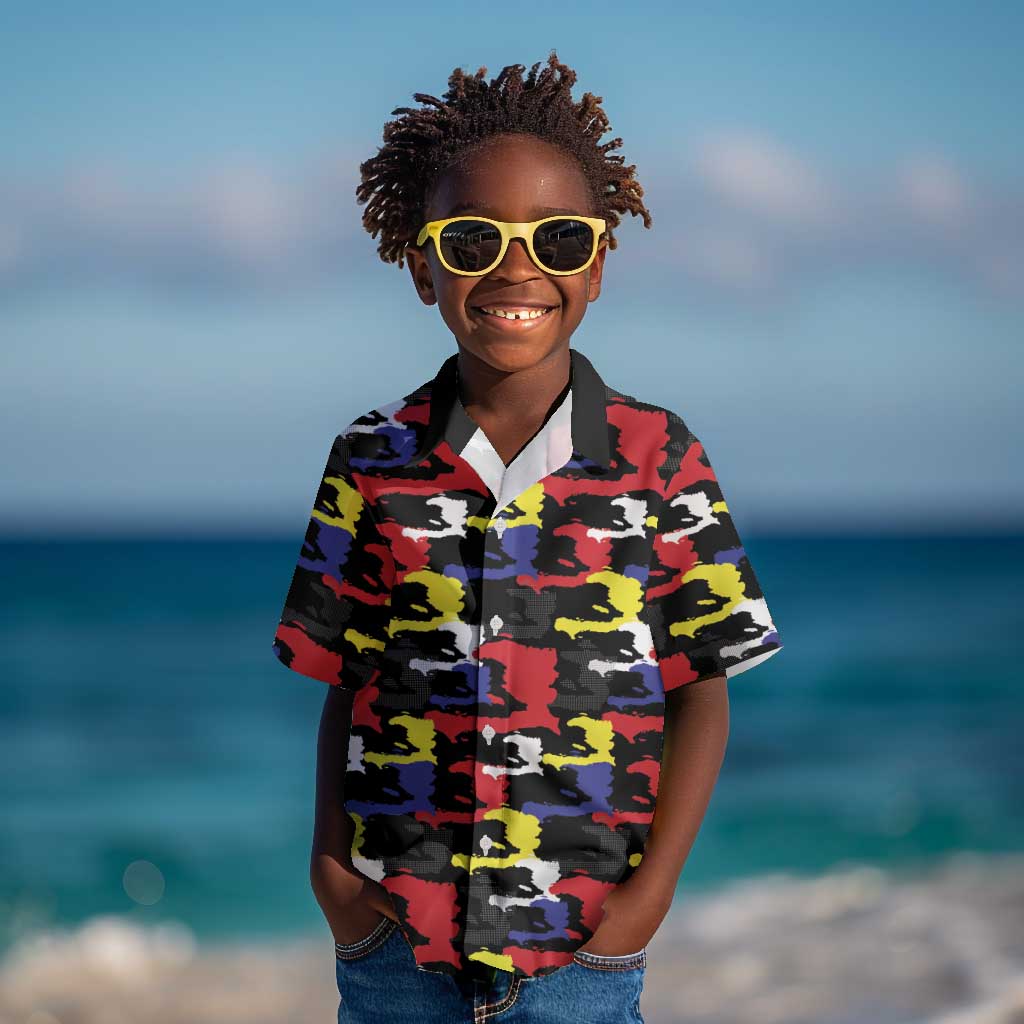 Haiti Map Camouflage Colorful Kid Hawaiian Shirt - African Pride