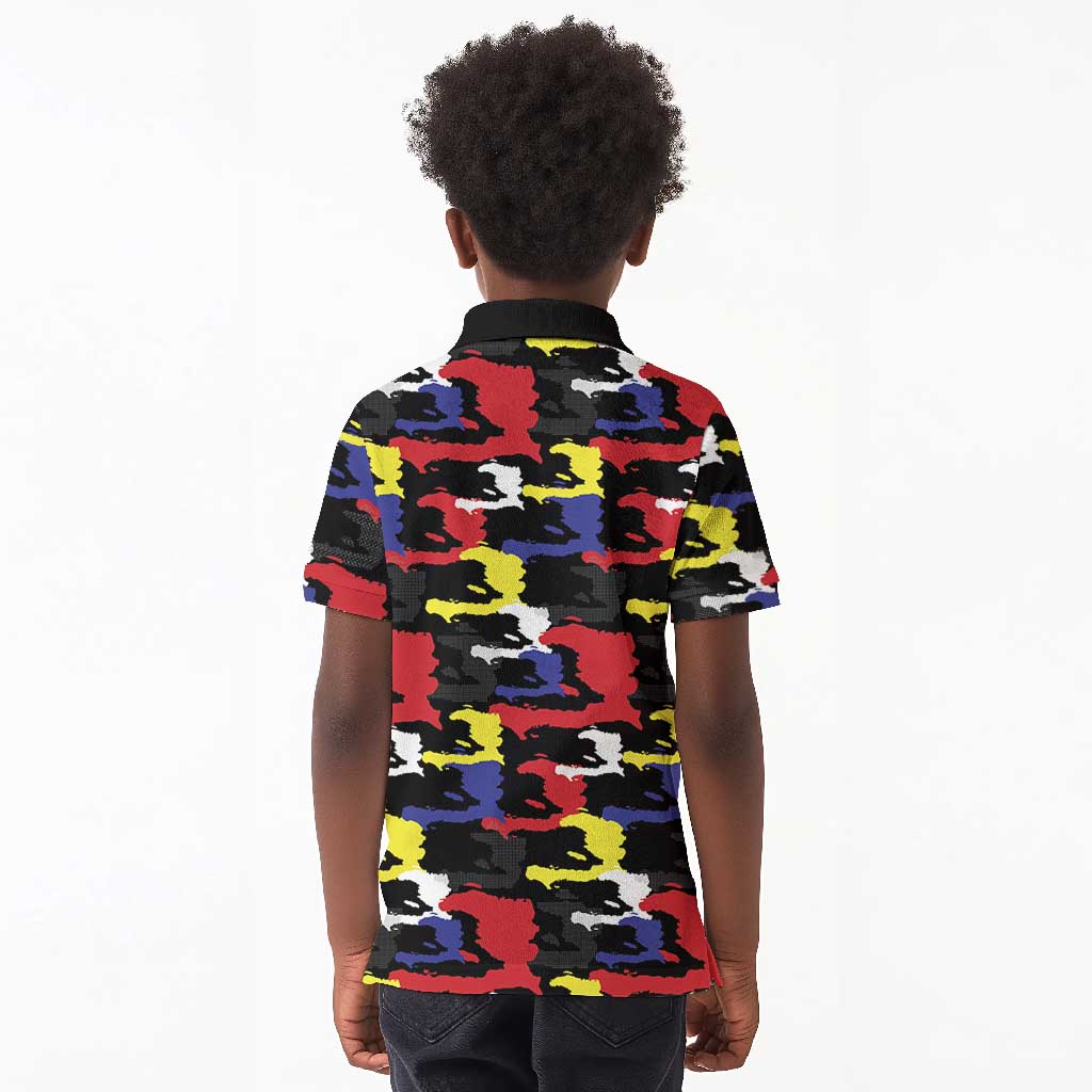 Haiti Map Camouflage Colorful Kid Polo Shirt - African Pride