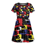 Haiti Map Camouflage Colorful Kid Short Sleeve Dress - African Pride