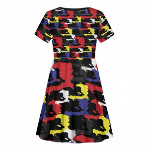 Haiti Map Camouflage Colorful Kid Short Sleeve Dress - African Pride
