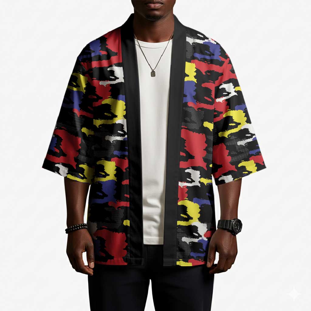 Haiti Map Camouflage Colorful Kimono - African Pride