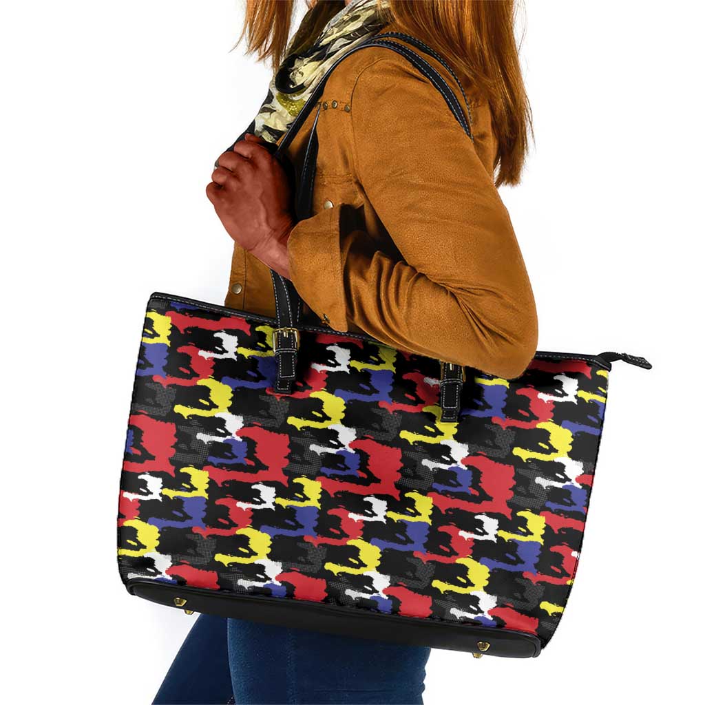 Haiti Map Camouflage Colorful Leather Tote Bag - African Pride