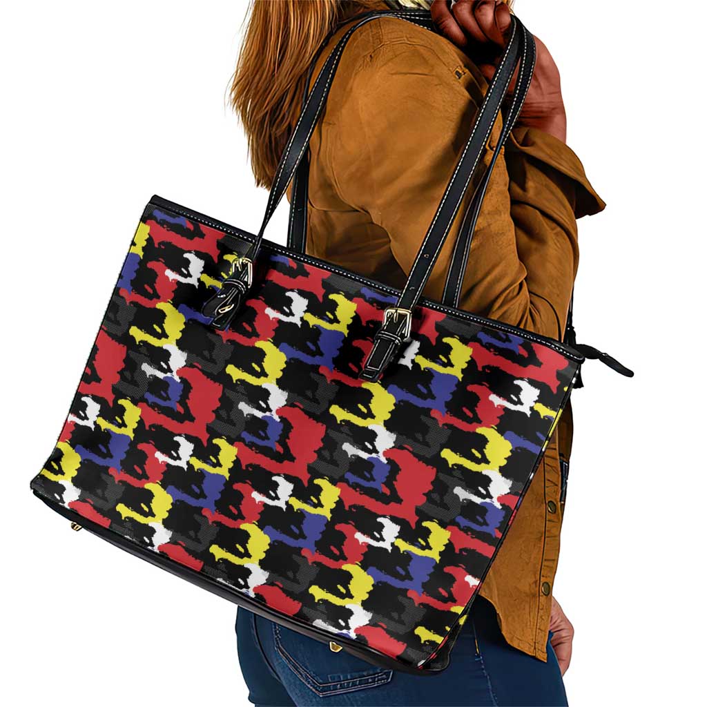 Haiti Map Camouflage Colorful Leather Tote Bag - African Pride