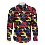 Haiti Map Camouflage Colorful Long Sleeve Button Shirt - African Pride