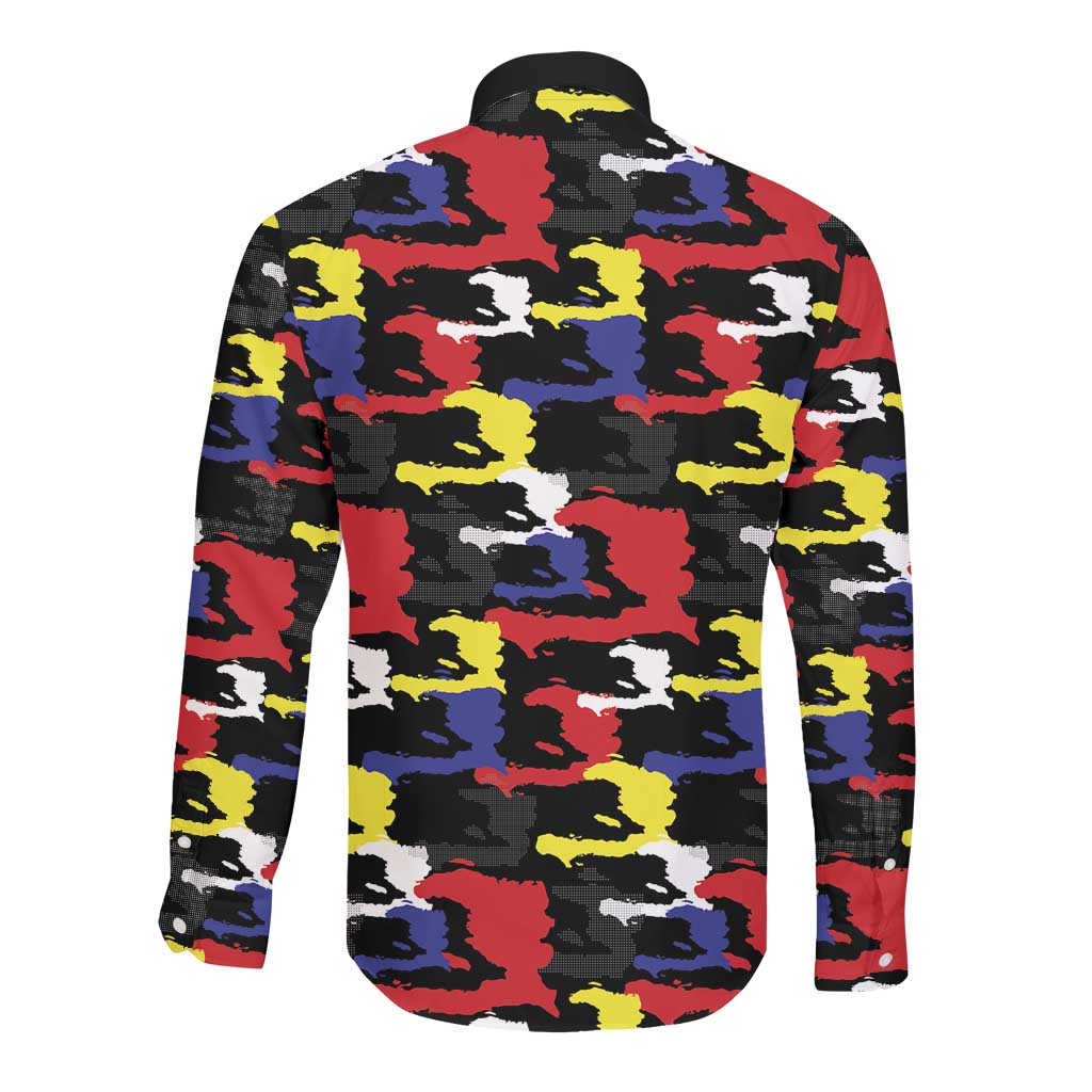 Haiti Map Camouflage Colorful Long Sleeve Button Shirt - African Pride