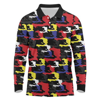 Haiti Map Camouflage Colorful Long Sleeve Polo Shirt - African Pride