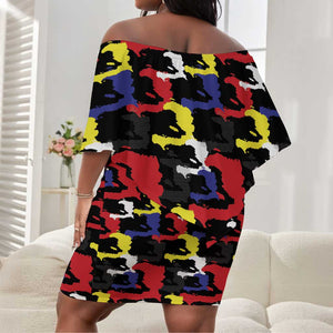 Haiti Map Camouflage Colorful Off Shoulder Short Dress - African Pride
