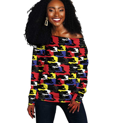 Haiti Map Camouflage Colorful Off Shoulder Sweater - African Pride
