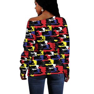 Haiti Map Camouflage Colorful Off Shoulder Sweater - African Pride