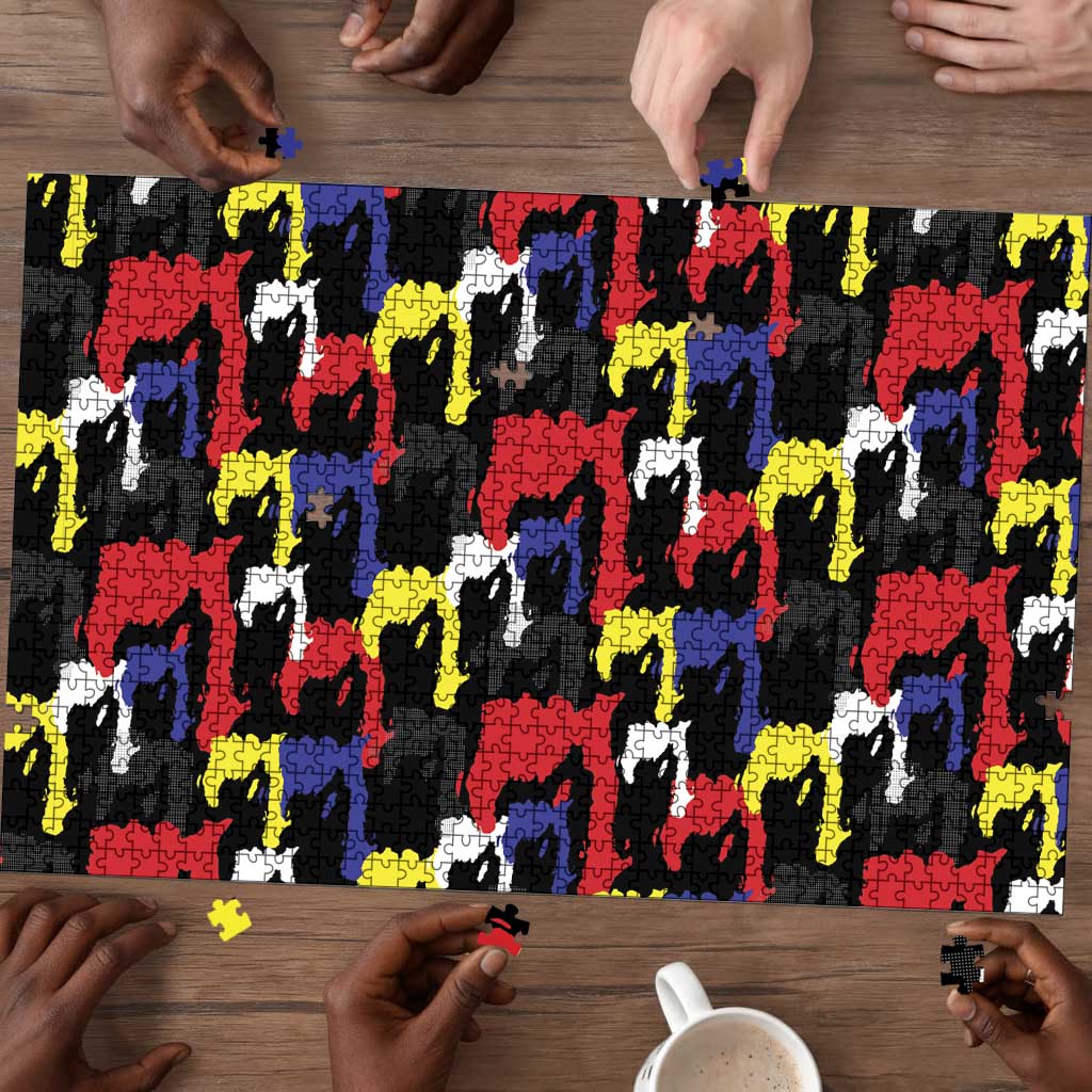 Haiti Map Camouflage Colorful Puzzle - African Pride