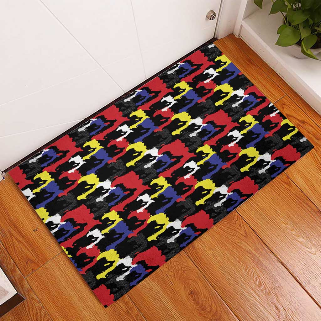 Haiti Map Camouflage Colorful Rubber Doormat - African Pride