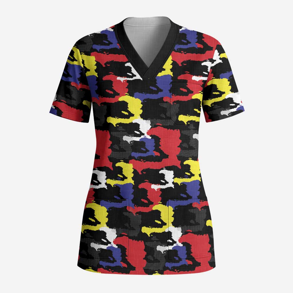 Haiti Map Camouflage Colorful Scrub Top - African Pride