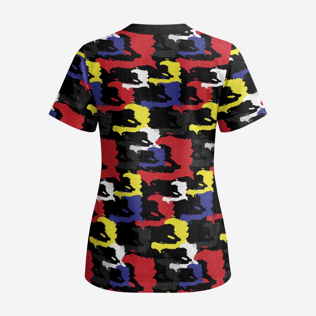 Haiti Map Camouflage Colorful Scrub Top - African Pride