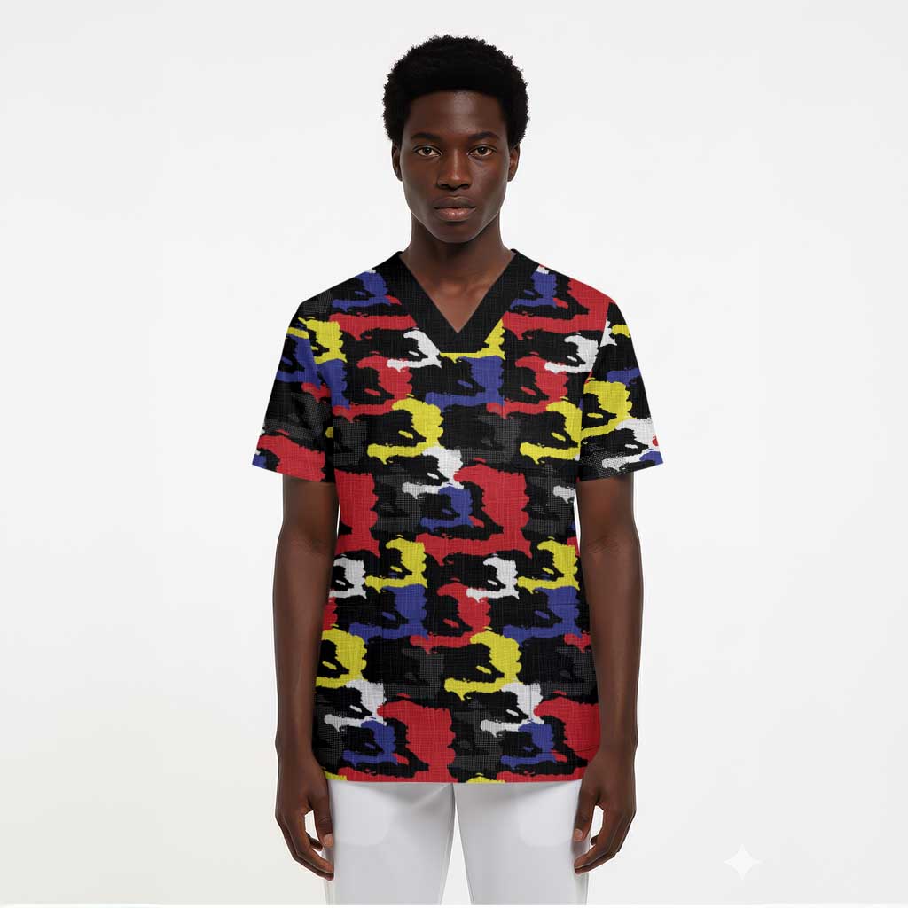 Haiti Map Camouflage Colorful Scrub Top - African Pride