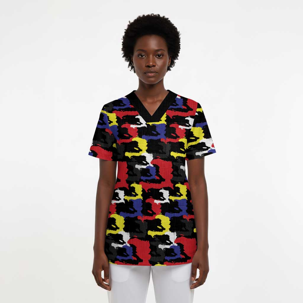 Haiti Map Camouflage Colorful Scrub Top - African Pride