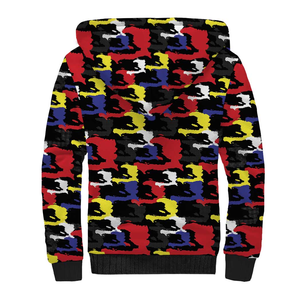 Haiti Map Camouflage Colorful Sherpa Hoodie - African Pride
