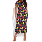 Haiti Map Camouflage Colorful Short Sleeve Bodycon Dress - African Pride