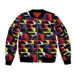 Haiti Map Camouflage Colorful Sleeve Zip Bomber Jacket - African Pride