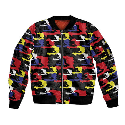 Haiti Map Camouflage Colorful Sleeve Zip Bomber Jacket - African Pride