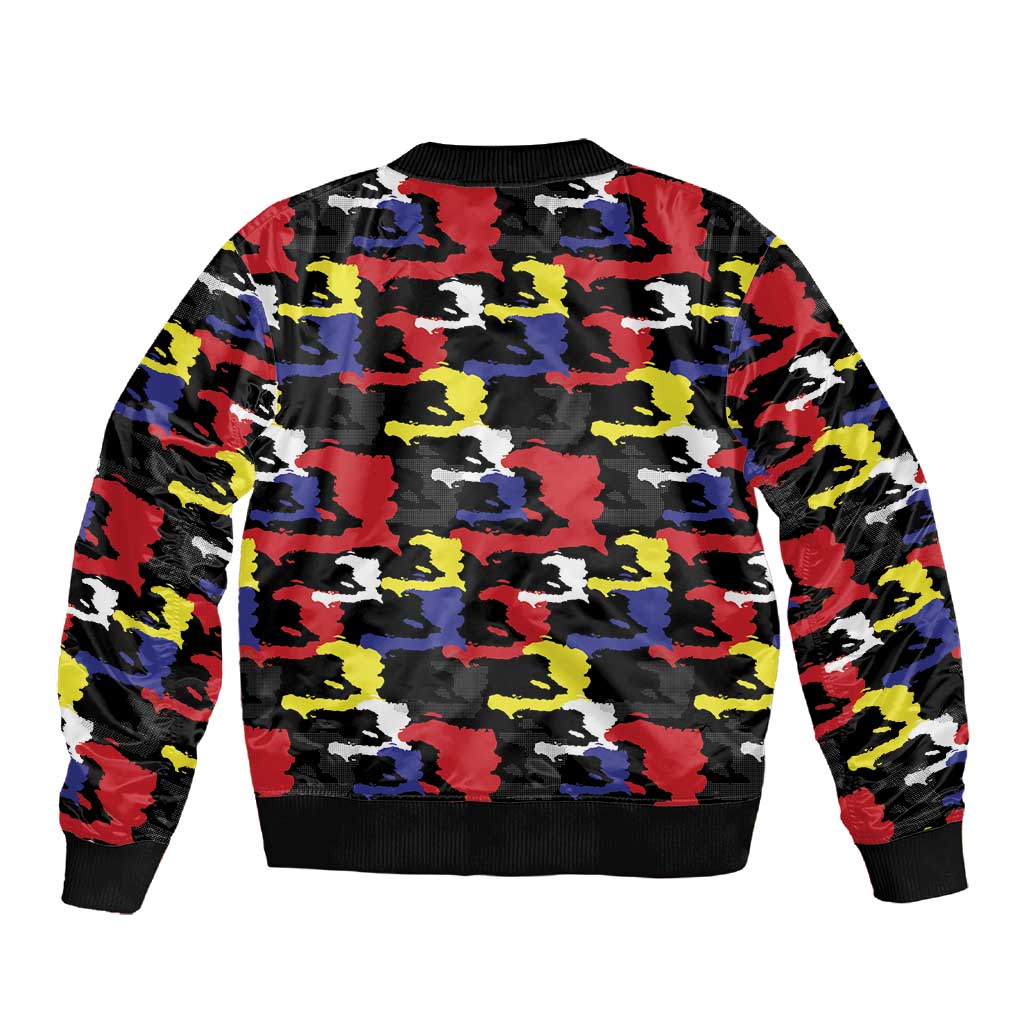 Haiti Map Camouflage Colorful Sleeve Zip Bomber Jacket - African Pride