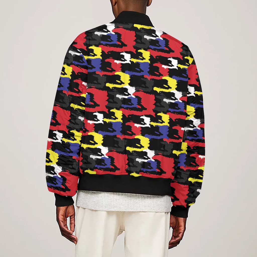 Haiti Map Camouflage Colorful Sleeve Zip Bomber Jacket - African Pride
