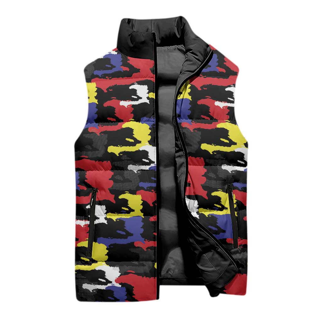 Haiti Map Camouflage Colorful Sleeveless Puffer Jacket - African Pride